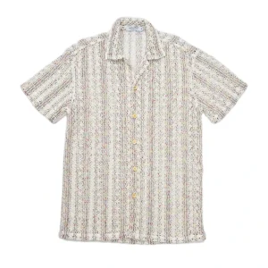 Custom Summer Short Sleeve Crochet Knit Fabric Button Down Men’s Knitwear T Shirt Crochet Shirt ODM OEM