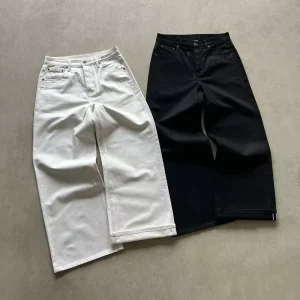 Custom Supplier Men’s Selvedge Denim Jeans Wide Leg Straight Pants with Red Edge Cuff for Casual Street Style