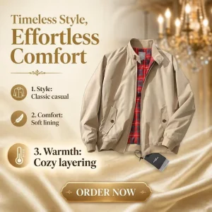 Custom Traditional Men’s Casual Bomber Jacket Zipper Anti Wrinkle Fabric Lightweight Travel Windbreaker Coat