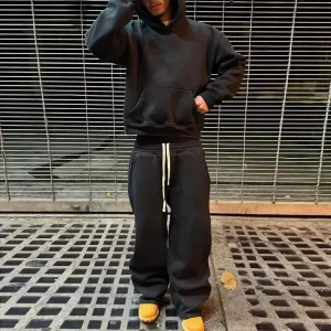 Custom Unisex Sweatsuit Hoodie and Straight Pants 2 Piece Set Factory Direct Loose Tracksuit Men’s Baggy Leisure Sportswear