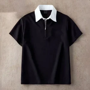 Custom Urban Relaxed Color-blocked Men Short-sleeved Cool Cotton Comfortable Antibacterial Half-zip Collar Polo TShirt