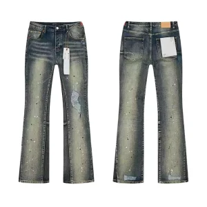 Custom Vintage Casual New Style Men’s Baggy Flare Denim Mid Waist Acid Washed Distressed Straight Leg Ripped Designer Jean Pants