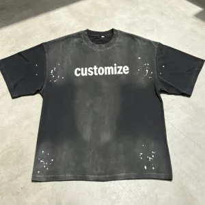 Custom Vintage Distressed Splash Ink DTG Printed Men’s T-Shirts Heavyweight Cotton Washed Faded Oversized Casual Short Sleeve