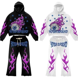 Custom Vintage Heavy Weight Acid Wash 100% Cotton Sweatsuit French Terry Dtg Print Sweatpants and Hoodie Set for Men