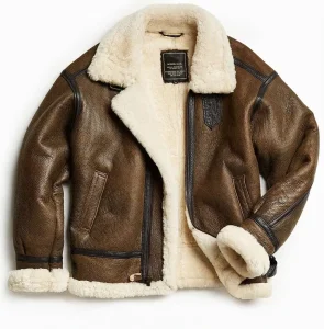 Custom Vintage Pilot Shearling Leather Jacket Aviator Flight Winter Bomber Sheepskin Real Faux Fur Jacket for Men