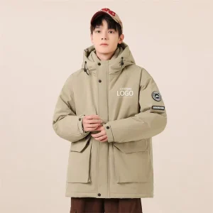 Custom Waterproof Men’s Winter Coat Thick Warm Hooded Polyester Jacket Plus Size