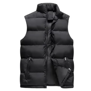 Custom Winter Plus Size Zipper Black Sleeveless Gilet Stand up Collar Padded Cotton Vest Men’s Puffer Vests
