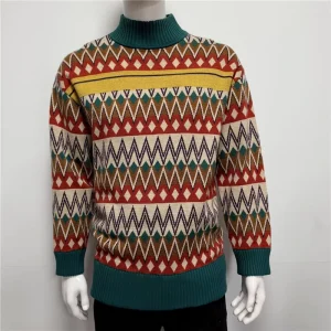 Custom Wool Acrylic Men’s Autumn Camouflage Pattern Full Sleeve Fuzzy Jacquard Knit Crewneck Pullover Sweater 800g
