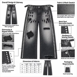 Custom Y2K Distressed Baggy Print Mid Waist Jeans Men Gothic Streetwear Denim Private Label Manufacturer
