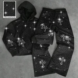 Custom logo 2pcs Men’s Hooded Long Sleeve Sweatshirt and Drawstring Pants Set