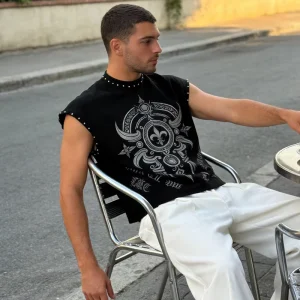 Custom logo Cotton Distressed Men’s Oversize Acid Washed Boxy Sleeveless T shirt Unisex Anime Vintage Dtg Graphic