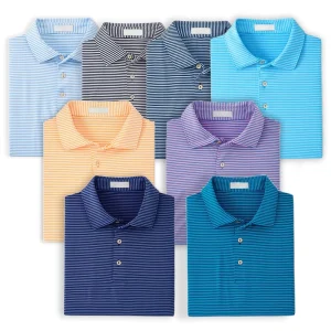 Custom logo Embroidered Allover Printing Striped Polo 88% Polyester 12% Spandex Athletic Coloured Golf Shirts