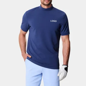 Custom logo High Neck T Shirt Navy Blue Short Sleeve Soft Breathable Blank Sports Fitted Golf Tshirt Mock Neck T Shirt