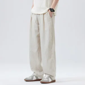 Custom logo Ice Silk Lyocell Cotton and Linen Men’s Straight-leg Slim-fit Loose-fitting Trousers