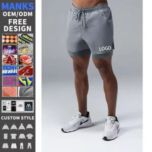 Custom logo Men’s Anti-Wrinkle Quick Dry Gym Shorts Sportswear Compression 2 in 1 Gym Workout Fitness Shorts for Men