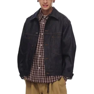 Custom logo Men’s Raw Selvedge Denim Jacket for Mens Casual Black Denim Jacket