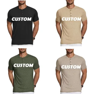 Custom logo Summer New Men’s Breathable Business Fashion T Shirt Short Sleeved Streetwear T shirt Button Printed Male Clothes