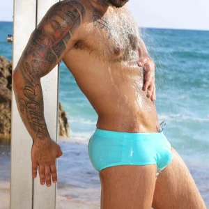 Custom logo and Designer Swim Wear for Men Swimsuit Men’s Swimming Briefs Turquoise Color