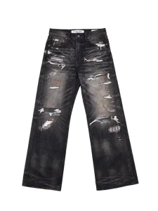 Custom made High Quality Black Men’s Denim Jeans Straight Baggy Jeans Denim Pants for Men Relax Fit Ripped Distressed Jeans