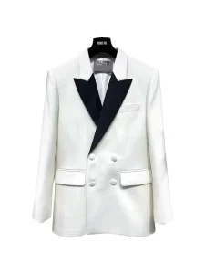 Custom with Your Picture Men’s Contrast Lapel Double Breasted Blazer Formal Business Event Suit Jacket for Men