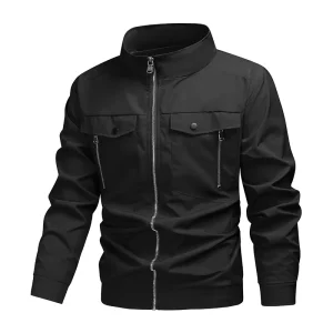 Customisable Trendy Men’s Casual Jacket for Spring Autumn Solid Color Printing with Stand Up Collar Zipper Workwear