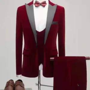 Customizable 2 3 Pieces High Quality Men’s Business Suits Slim Fit Black Wedding Blazer Jacket Wool Polyester Velour