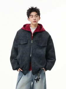 Customizable American Retro Two piece Hooded Padded Zipper Up Jacket Men’s Autumn Windproof Warm Coat Blank