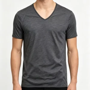 Customizable Boxy Drop Shoulder T Shirt 100% Cotton Cropped Fit Men’s V-neck Short Sleeve Stretch Basic Tee OEM