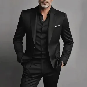 Customizable Design Men’s Beaded Slim Fit Business Suit Anti wrinkle Solid Color Washed Notched Collar Men’s Suit 2 Piece Set