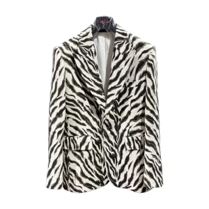 Customizable Handmade Zebra Print Men’s Blazer Lapel Collar Fashion Casual Party Streetwear Outerwear