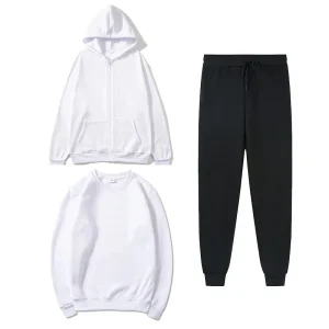 Customizable Logo Men’s Zipper Hoodie Set 3 Piece Set Color Fleece Open Skirt Sweatshirt Set