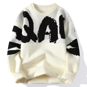 Customizable Men’s Jumper for Autumn Winter Jacquard Pattern Crew Neck Knitwear with Custom Logo