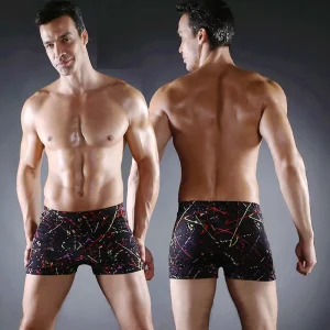 Customizable Men’s Swim Trunks Quick Dry Chlorine Resistant Adjustable Waist Striped Swim Briefs Shorts Length
