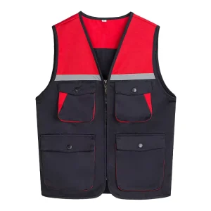 Customizable Men’s Worker Uniform Vest with Reflective Strips Cotton & Spandex Construction Work Vest