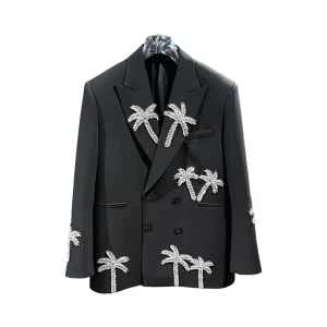 Customizable Picture Men’s Rhinestone Palm Tree Blazer Formal Business Suit Jacket
