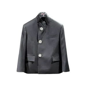 Customizable Picture Men’s Stand Collar Rhinestone Button Blazer Formal Business Suit Jacket