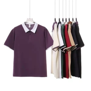 Customizable Spring Summer New 220g Color block Collar Short Sleeve Polo Shirt Japanese Preppy Style Loose Casual Men’s T shirt