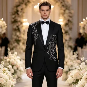 Customization Men Suits Slim Fit 2 Piece Two Button Blazer Wedding Prom Tuxedo Single Breasted Jacket Pants Set