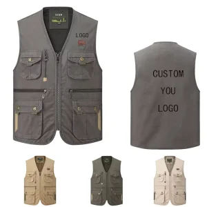 Customization Practical 100% Pure Cotton Multi Pocket Sports Vest Casual Autumn Fishing Photography Outdoor Work Men’s