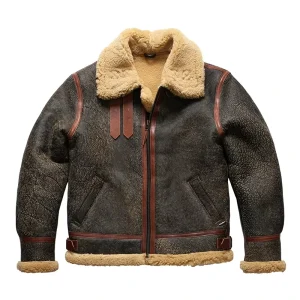 Customize Factory Outlet Retro Distressed B3 Sheep Fur Aviator Men’s Lapel Casual Brown Horse Leather with Fur Coat