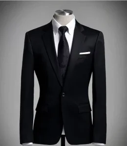 Customized Black Men’s One Button Notched Lapel Collar Business Men Suit With Hand Stitching