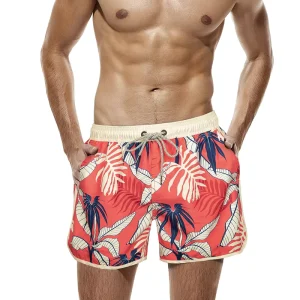 Customized Brand Men’s Retro Swim Shorts Quick Dry Lightweight Board Shorts 5 Inch Pockets Casual Print Swimwear Beach Shorts