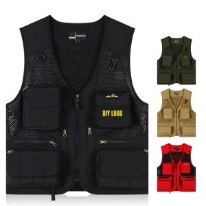 Customized Breathable Waterproof Vest Men’s Zipper Multi Pocket Vest Outdoor Work Function Photography Vests