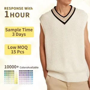 Customized Casual Knitted Loose Vest Solid Color Cotton Men’s Knit Sleeveless V Neck Vest Sweater Knitwear for Men