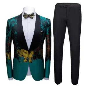 Customized Colorful Jacquard Two piece Slim fit High quality Plus Size Breathable blazer Formal Lapel Men’s Green Suit