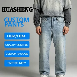 Customized Grey Slim Distressed Faded Men’s Skinny Jeans Straight Style Mid Waist Breathable Denim Pants