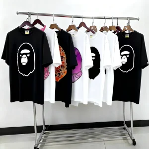 Customized High-End Fashion Designer Men’s Printed Bathing Ape T-Shirt Trendy Casual Sports 100% Cotton