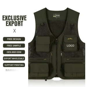Customized Logo Summer Men’s Vest 100% Cotton Multi Pocket Outdoor Leisure Work Travel Photography Journalist Vest for Men