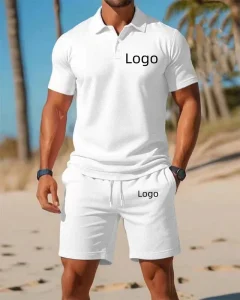 Customized Logo Summer Suits Knitted Printed Casual Sportswear Breathable Polo Shirts & Shorts Sets
