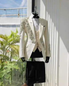 Customized Men Suit for Wedding Luxury Beaded Crystals Groom Tuxedo 3 Pieces Set Party Blazer Slim Fit Ropa Hombre